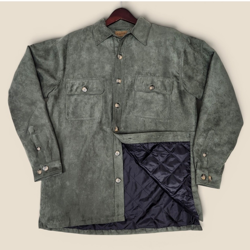 Quilt Lined Faux Suede Shacket Shirt Jacket St Johns Bay Green Medium